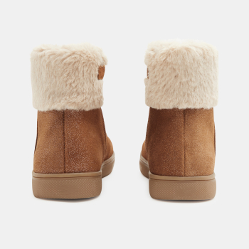 حذاء بوت من الجلد مبطّن بالفرو باللون البني للفتيات